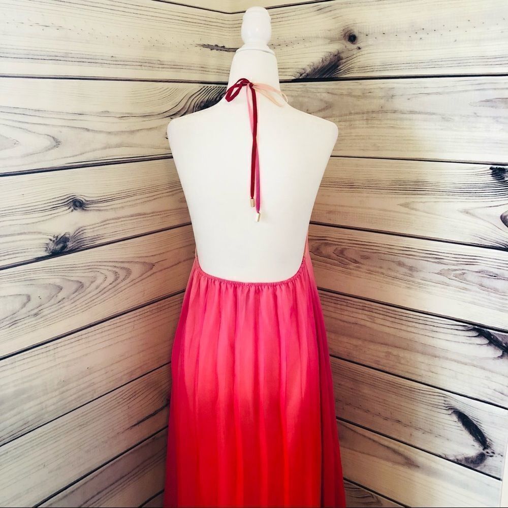 Colorful Ombré Backless Pleated Tie Halter Maxi Dress - Picture 6 of 8